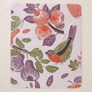 bird in a fruit garden. seamless pattern sherpa blanket