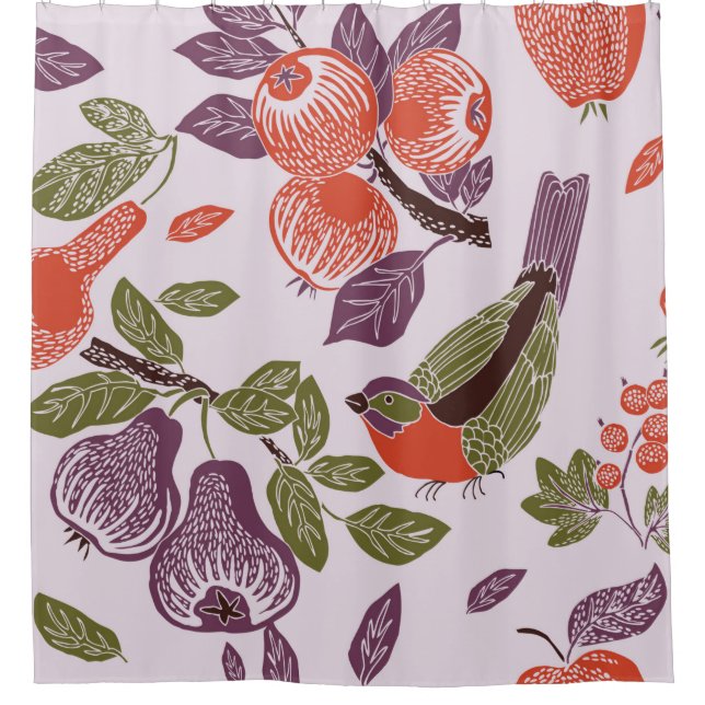 bird in a fruit garden. seamless pattern shower curtain (Front)