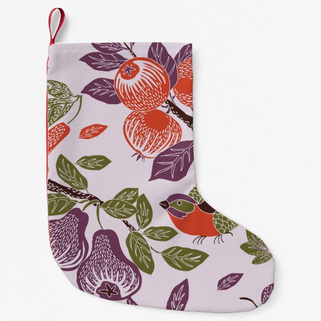 bird in a fruit garden. seamless pattern small christmas stocking (Front)