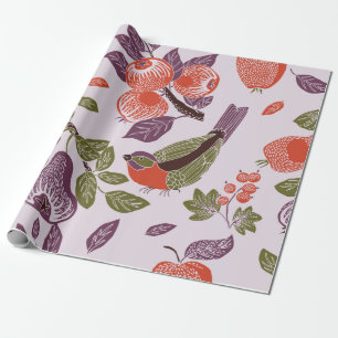bird in a fruit garden. seamless pattern wrapping paper