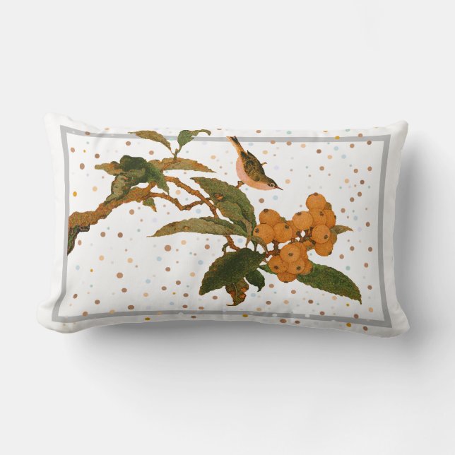 Bird in a fruit tree Throw Pillow (Front)