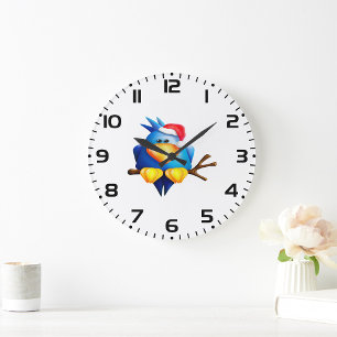 Bird In A Santa Hat Large Clock