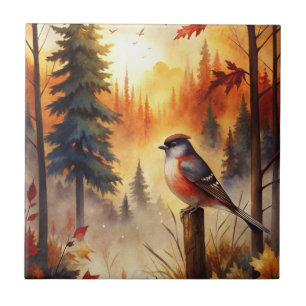 Bird in Autumn Ceramic Tile