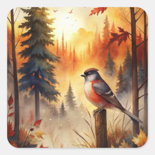 Bird in Autumn Square Sticker
