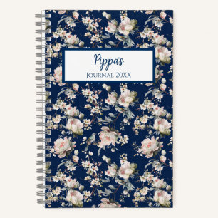 Bird in Blossom Navy Personalized Journal Notebook