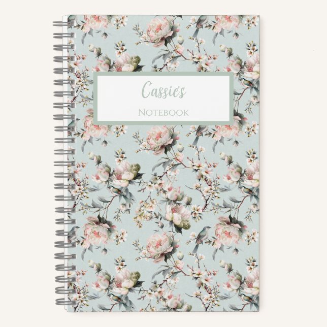 Bird in Blossom Personalized Journal Notebook (Front)