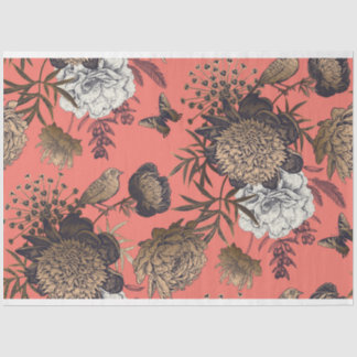 Bird in Coral Bloom  Tissue Paper