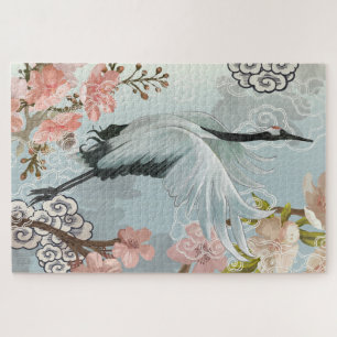 Bird in Flight Flower Blossoms Jigsaw Puzzle