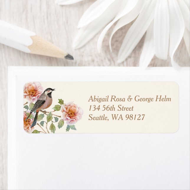 Bird in Flowers Wedding Return Address Label (Insitu)