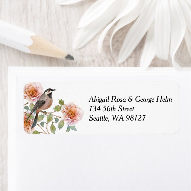 Bird in Flowers Wedding Return Address Label (Insitu)