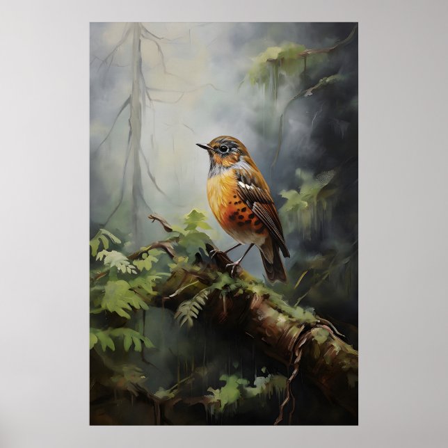 Bird In Forest Wall Print, Bird Rustic, Botanical Poster (Front)