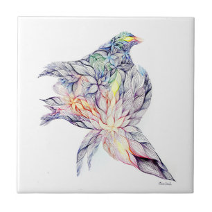 Bird in her nest ceramic tile