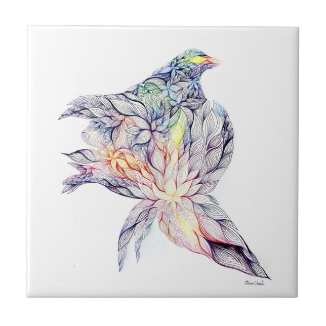 Bird in her nest ceramic tile (Front)