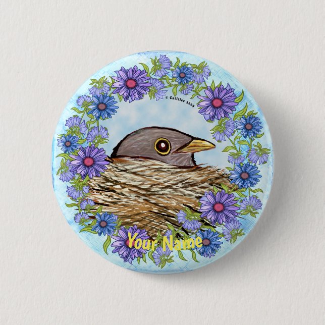 Bird In Nest  pin button (Front)