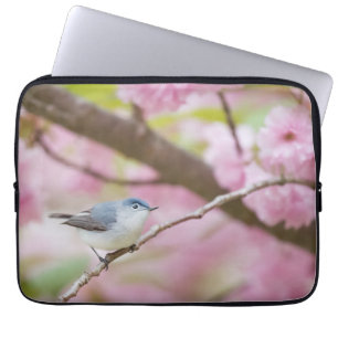 Bird in Pink Blossom Tree Laptop Sleeve