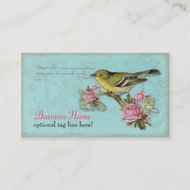 Bird in Pink Roses Business Cards (Front)