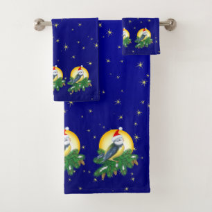 Bird in Santa Hat Bath Towel Set