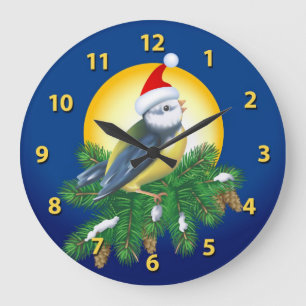 Bird in Santa Hat Large Clock