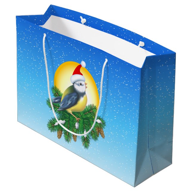 Bird in Santa Hat Large Gift Bag (Back Angled)