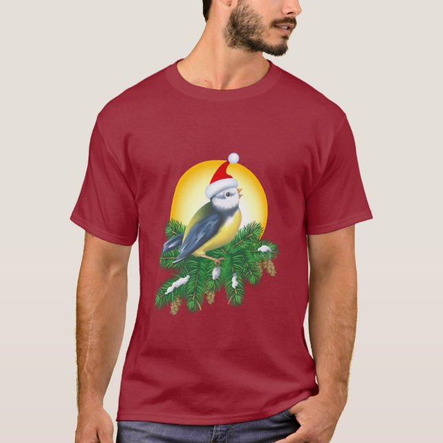 Bird in Santa Hat T-Shirt (Front)