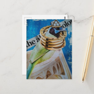 Bird Jewellery and Architecture surreal collage ar Postcard