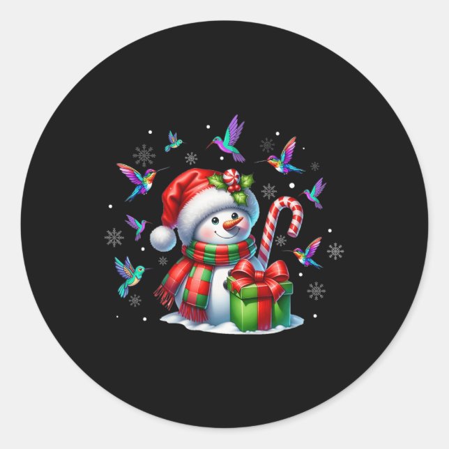 Bird Lover Hummingbirds Snowman Santa Hat Christma Classic Round Sticker (Front)