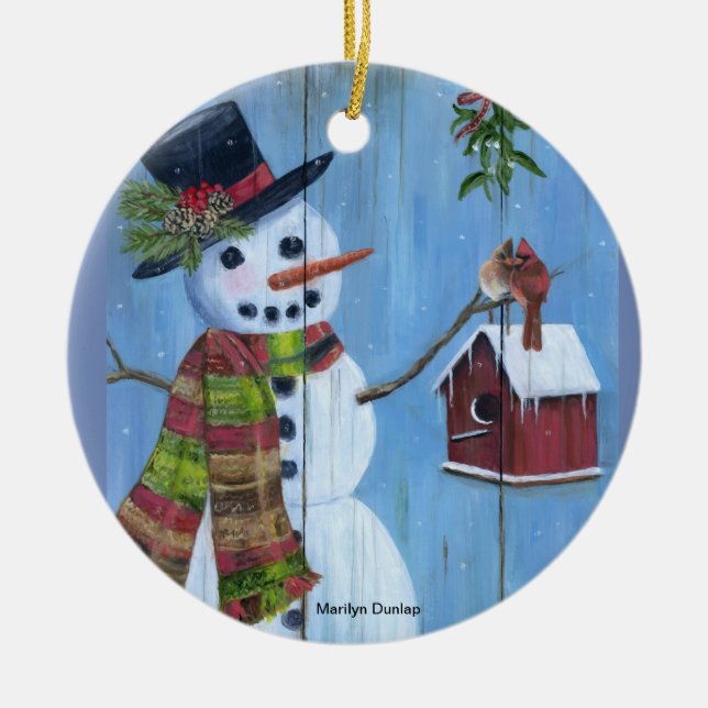 Bird Lovers and Mistletoe Ceramic Tree Decoration (Front)