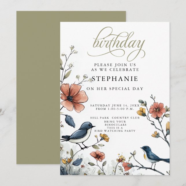 Bird Lovers Birthday Party Invitation (Front/Back)