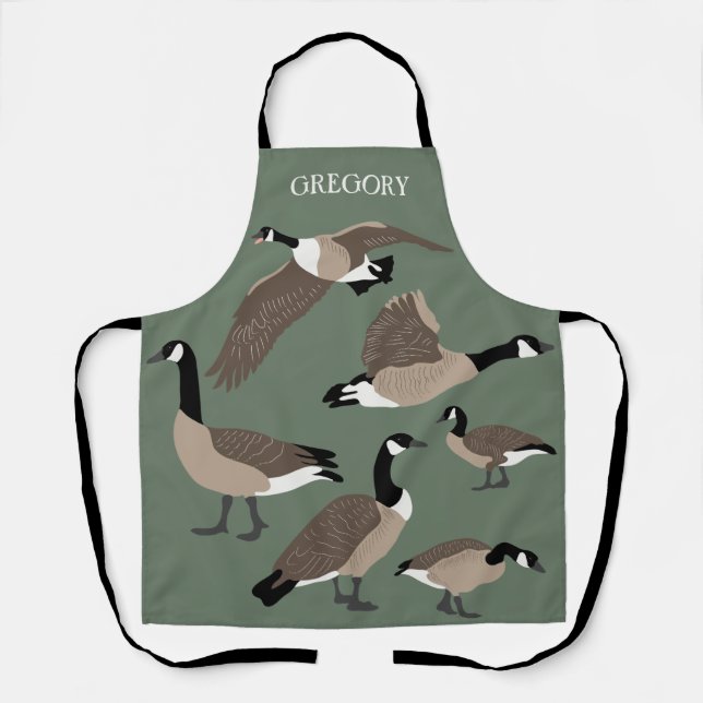 Bird Lovers Canada Geese Illustration Personalised Apron (Front)