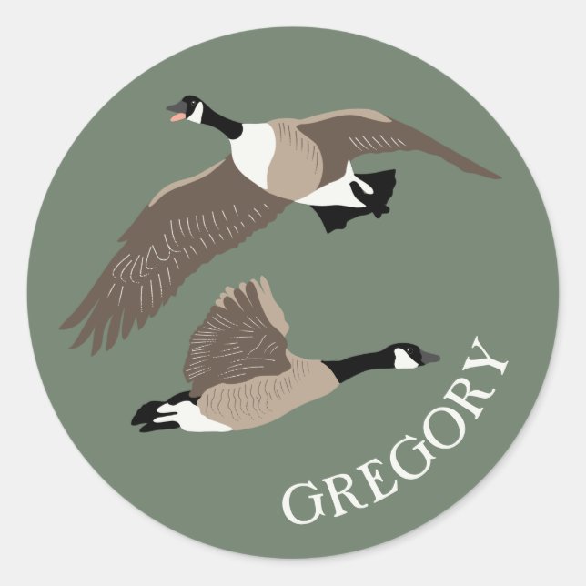 Bird Lovers Canada Geese Illustration Personalised Classic Round Sticker (Front)