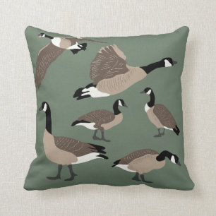 Bird Lovers Canada Geese Illustration Sage Green Cushion