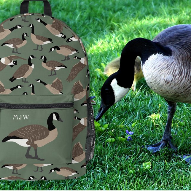 Bird Lovers Canada Geese Pattern Sage Green Printed Backpack (Creator Uploaded)