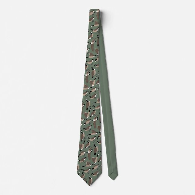 Bird Lovers Canada Geese Pattern Sage Green Tie (Front)