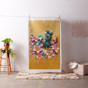 Bird magic in a sea of ​​flowers,  fabric