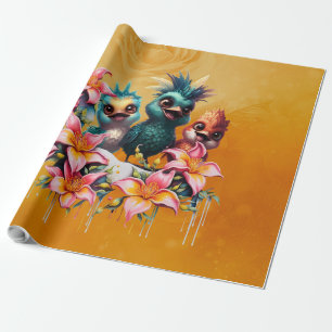 Bird magic in a sea of flowers, wrapping paper
