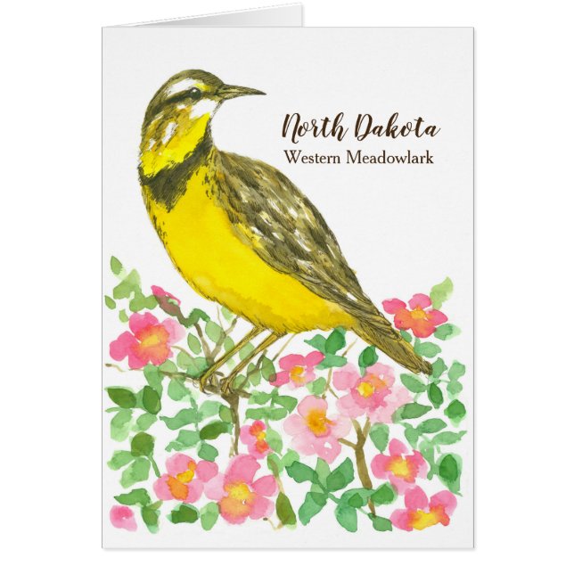 Bird Meadowlark Wild Roses Watercolor Blank (Front)