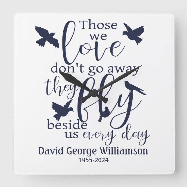 Bird Memorial Fly Beside Us Sympathy Square Wall Clock (Front)