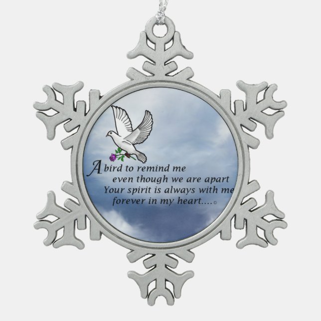Bird Memorial Poem Snowflake Pewter Christmas Ornament (Front)