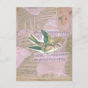 Bird Mixed Media Collage Postcard