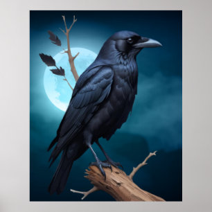 Bird Nature Moonlight Corvid Crows Poster
