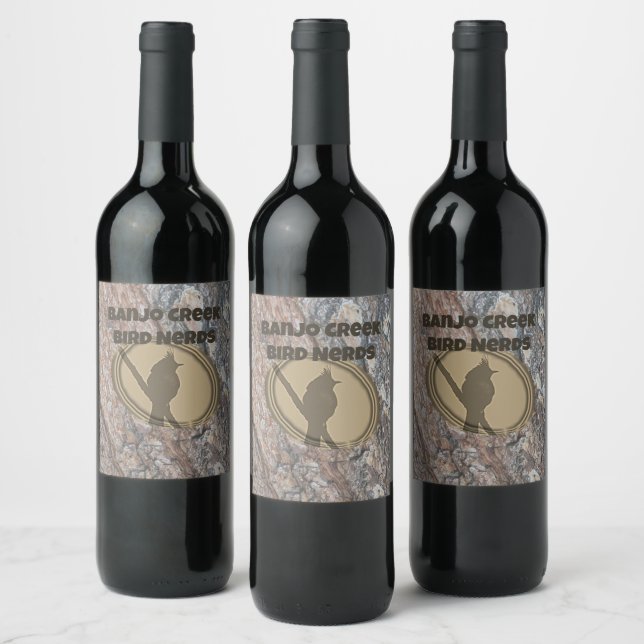 Bird Nerd Birding Club Group Silhouette Birder Wine Label (Bottles)