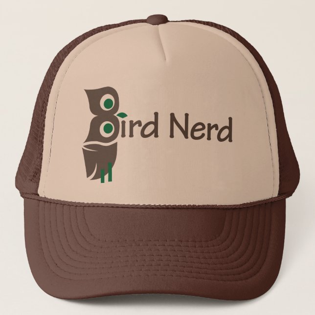 Bird Nerd Owl Brown and Green Trucker Hat (Front)