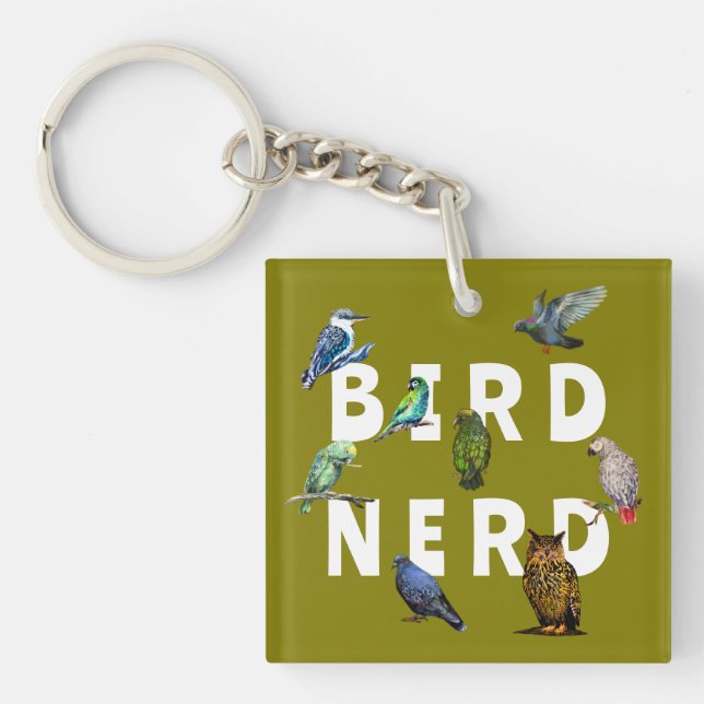 BIRD NERD, parrots, owl, pigeons, kookaburra Key Ring (Front)