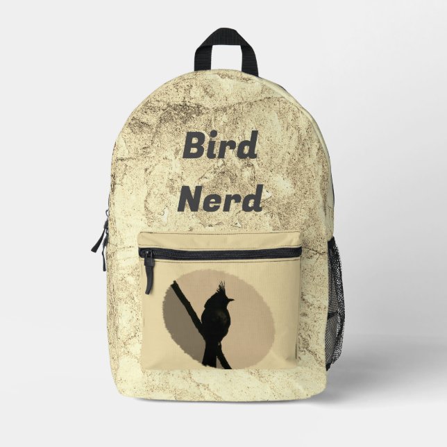 Bird Nerd Silhouette Tan Animal Birdwatcher Printed Backpack (Front)