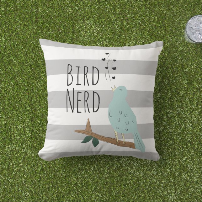 Bird Nerd Striped Outdoor Pillow (Grass)