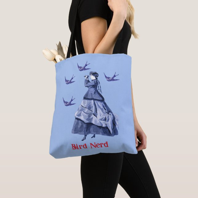 Bird Nerd Woman Binoculars Tote Bag (Close Up)