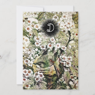 BIRD NEST,BROWN WHITE SPRING FLOWERS MONOGRAM ANNOUNCEMENT