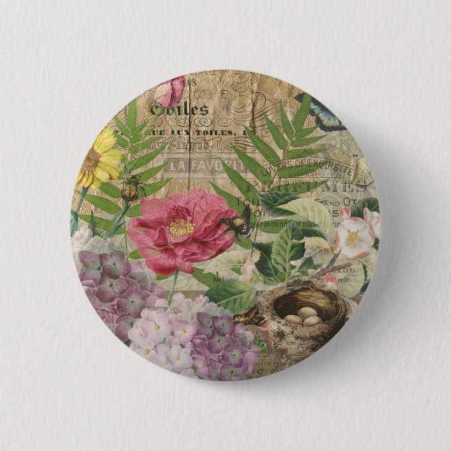 Bird Nest Floral Garden Flower Butterfly Art 6 Cm Round Badge (Front)