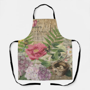 Bird Nest Floral Garden Flower Butterfly Art Apron