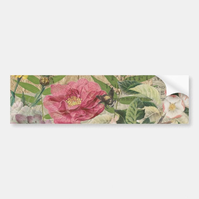 Bird Nest Floral Garden Flower Butterfly Art Bumper Sticker (Front)